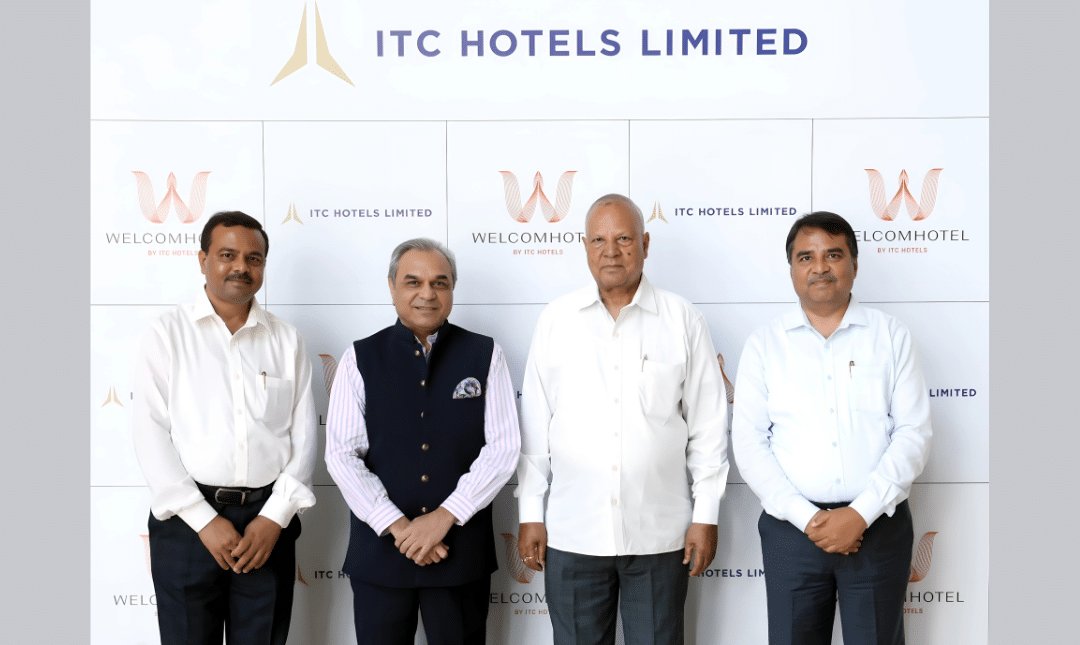 Anil Chadha, Managing Director ITCHL with Manish Kumar, Sunil Kumar, Ajay Singh of Ms. Kumar Infratrade Enterprises Pvt Ltd at the Welcomhotel Bodhgaya Signing Ceremony